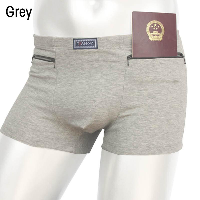 

Мужское нижнее белье с карманами, два кармана на молнии, хлопковые трусы, трусы с защитой от кражи XL серый