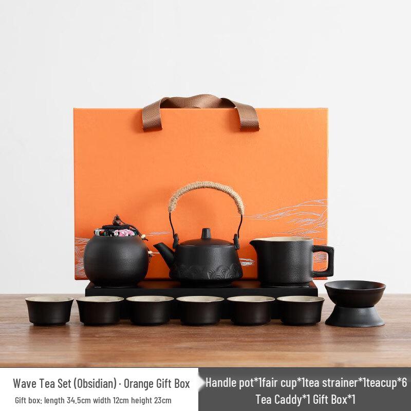 OIMG Black Pottery Portable Tea Set