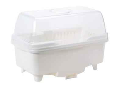 Sanko Plastics Made In Japan Dish Drainer with Dish Stand, Ryu FS-3, with Food and Chopstick Holder, Pearl White