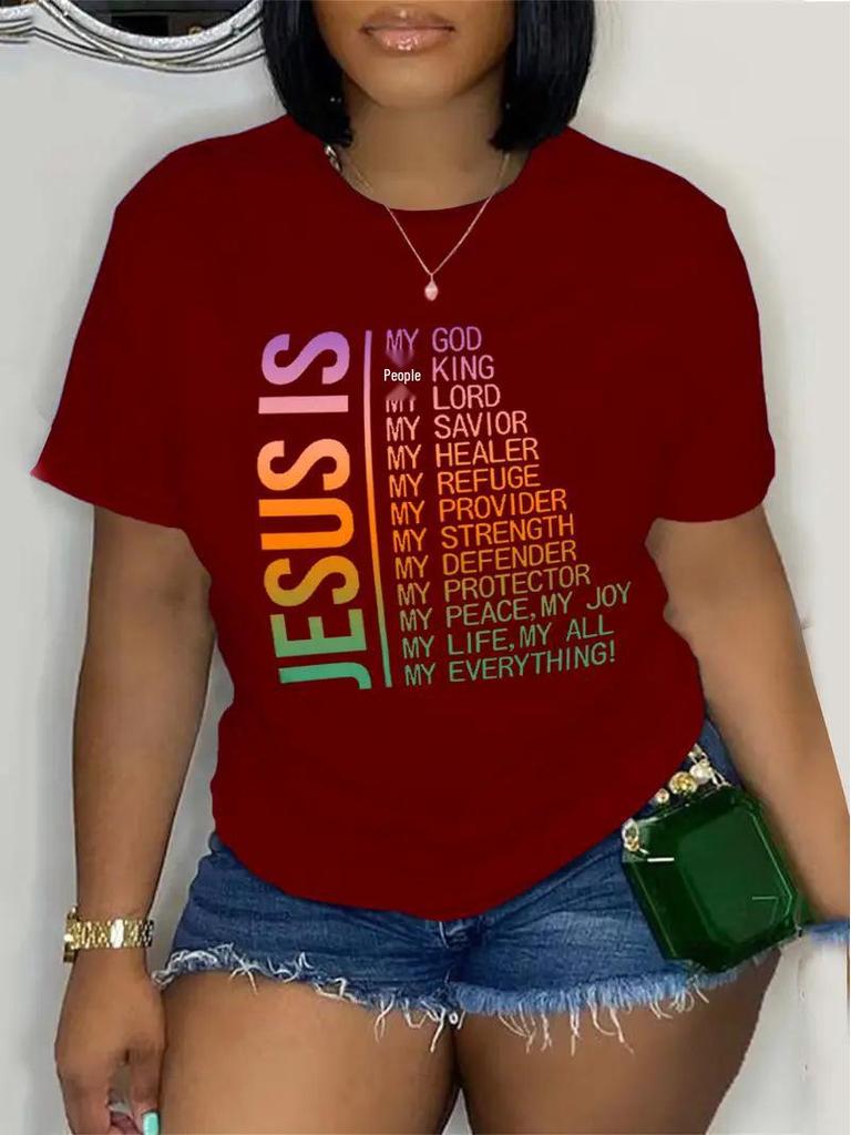 Women's Short-Sleeved Christmas Round Neck Top - Free Cross-Border Shipping