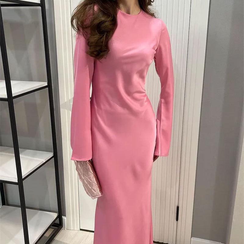 Fashion Slim Maxi Dress for Women Long Sleeve High Waist Elegant Solid Party Dress Casual Luxury Ladies Dress