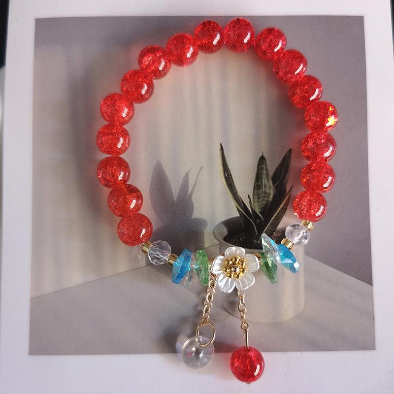 

Женский браслет из розового кристалла с бусинами в виде цветков персика - в китайском стиле, уникальное подарочное украшение