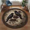 Vintage Crows and Roses Round Rug Gothic Non Slip Floor Mat for Dark Academia and Bohemian Style Rooms