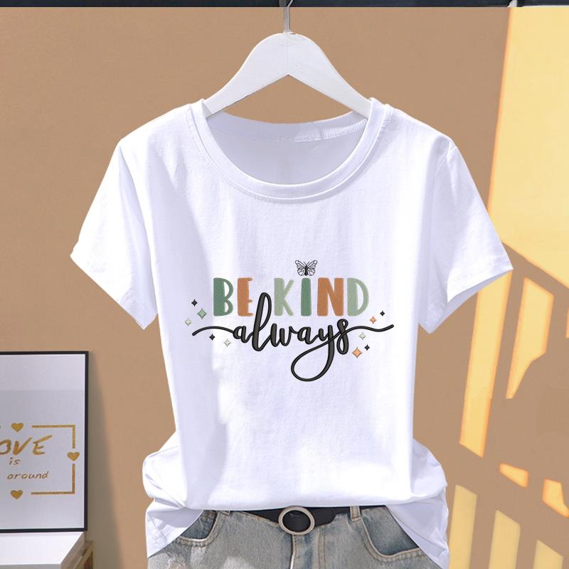 (Asian Size) cute letter style Women's Top T shirt Printed O-neck Short Sleeve T-shirts Fashion Female Casual Clothing Graphic Tee
