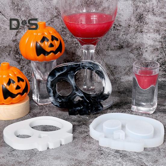 Halloween Coaster Resin Mold Skull Spider Web Tombstone Shape DIY Craft Epoxy Resin Casting Silicone Candle Cup Holder Candle Mould