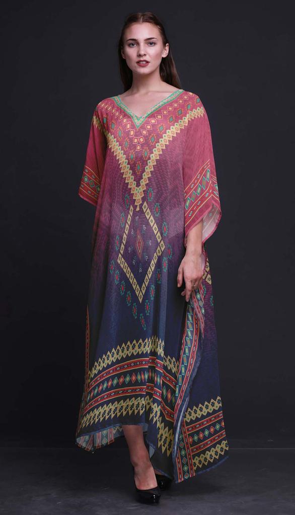Phagun Aztec Geometric Long Caftan Maxi Dress Beach Swimwear Cover Up Womens