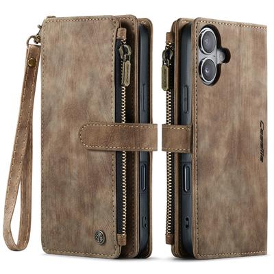 Für iPhone 17 Wallet Case CASEME C30 Leder Handyhülle mit 10 Kartenfächern Reißverschlusstasche
