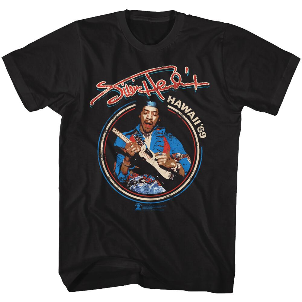 Jimi Hendrix Sitting Playing Guitar Hawaii 69 Men T Shirt Rock Music Merch S