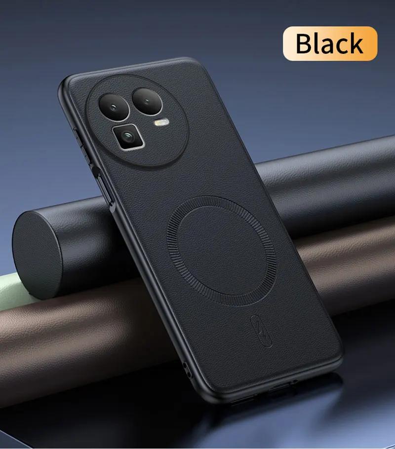 Für Realme GT8 Kameraschutz Lederstruktur Hülle Für Realme GT8 Magnetisches Kabelloses Laden Dünne Rückabdeckung Stoßfänger
