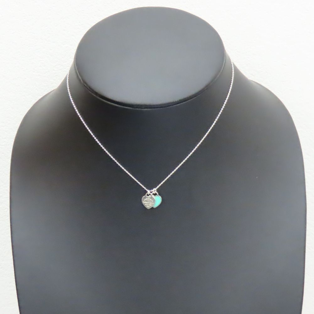 Used TIFFANY&Co. Necklace Return to Double heart Silver925 2.5g Silver TIFFANY & Co. Blue mini