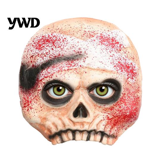 Full Head Mask Realistic Halloween Skull with Bandages And Blood Stains, Scary Latex Horror Prop Half Face for Haunted House Cosplay, Zombie