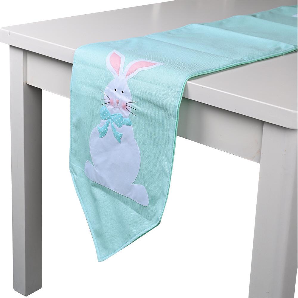 

Colorful Bunny Easter Table Runner Eyecatching Fabric Tablecloth For Seasonal Decor Blue Bunny Table
