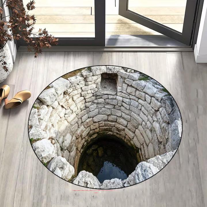 3D Tunnel Rug Round Optical Illusion Stone Carpet Modern Living Room Bedroom Garden Areas Carpet for Home and Room Decoration
