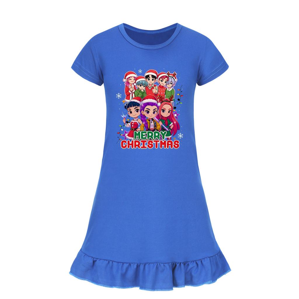 5099 Kinder Mädchen Weihnachten Neujahr Mira Zoey Rumi Bedrucktes Rüschen Kurzarm Freizeitkleid