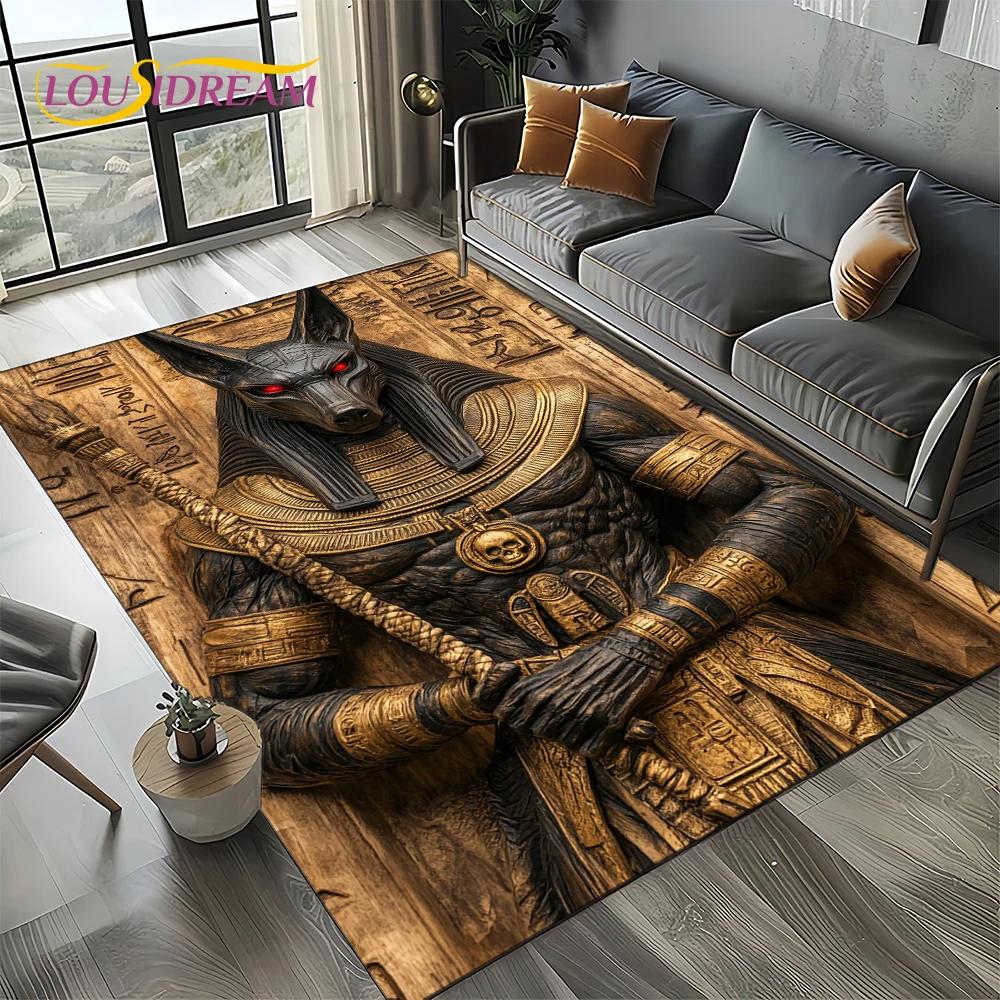 3D Retro Ancient Egypt Death Anubis Pharaoh Horus Mythology Carpet Rug for Living Room Bedroom Home Sofa,Kids Non-slip Floor Mat