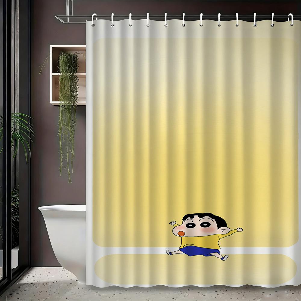Crayon Shin-Chan & Friends & Shiro Night Forest Firefly Adventure Scene 2D Print Waterproof Shower Curtain, Mysterious Purple &