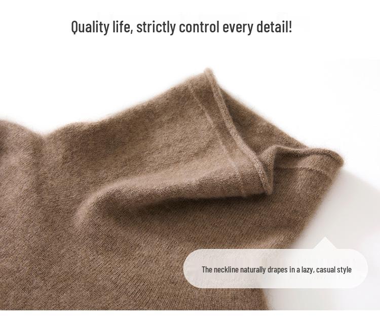 Women's Solid Color Cashmere Knit Sweater with Stacked Collar