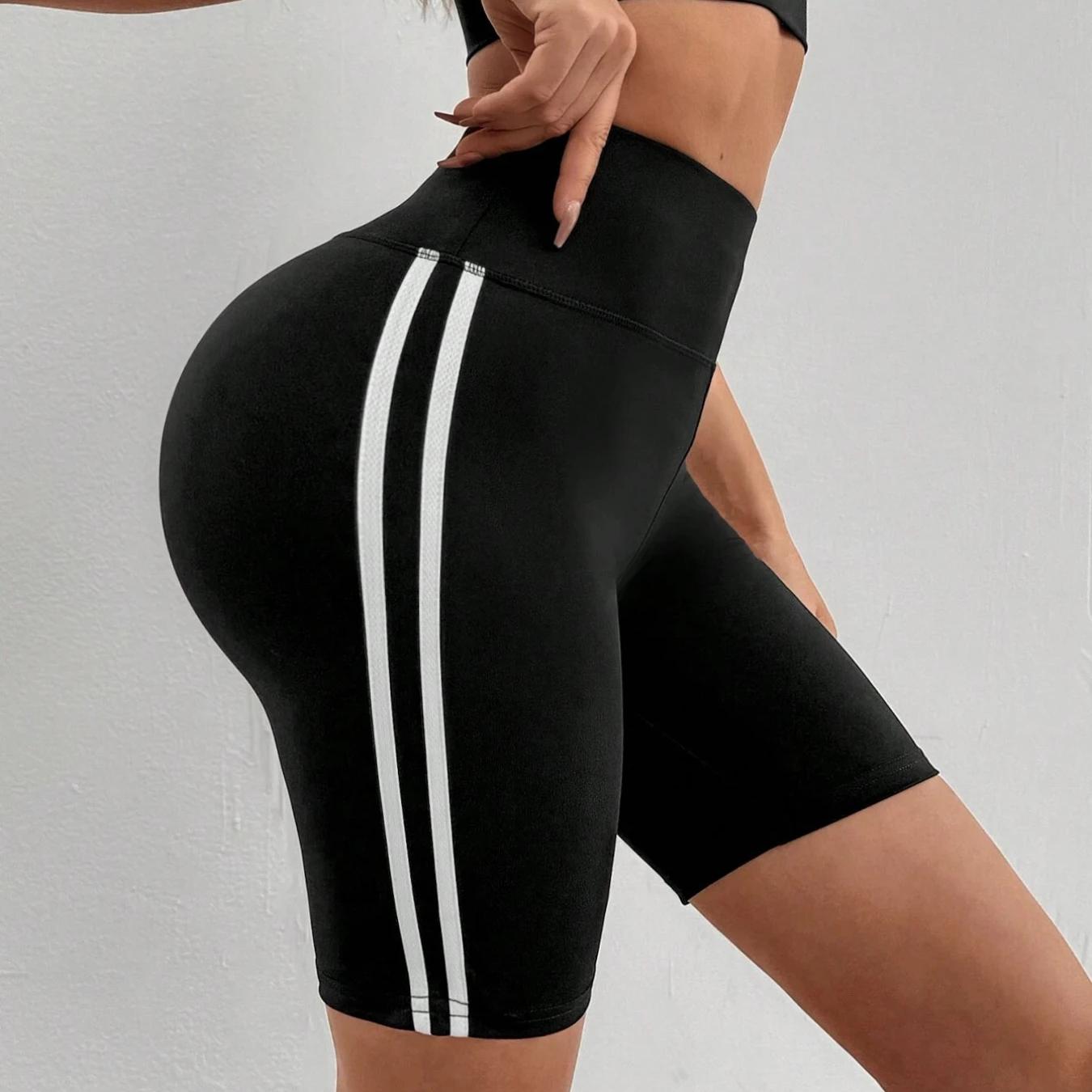 

Yoga Capri Pants With Double Stripes On The Sides High Waist Tummy Control Gym Fitness Leggings For Women Pants L чёрный