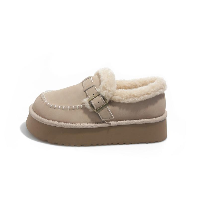 Temperament thick-soled fluffy shoes women's autumn and winter commuting fleece one-pedal cotton shoes