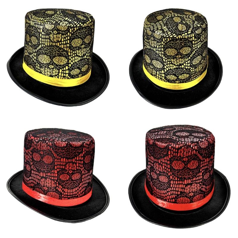 Elegant Magicians Hat Top Hat With Skull for Unisex Fashion Accessory Stylish Lady Panama Hat Detail