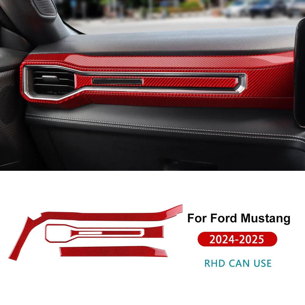 For Ford Mustang GT Dark Horse EcoBoost 2024 2025 2026 LHD RHD Real Soft Carbon Fiber Sticker Car Center Console AC Outlet Trim