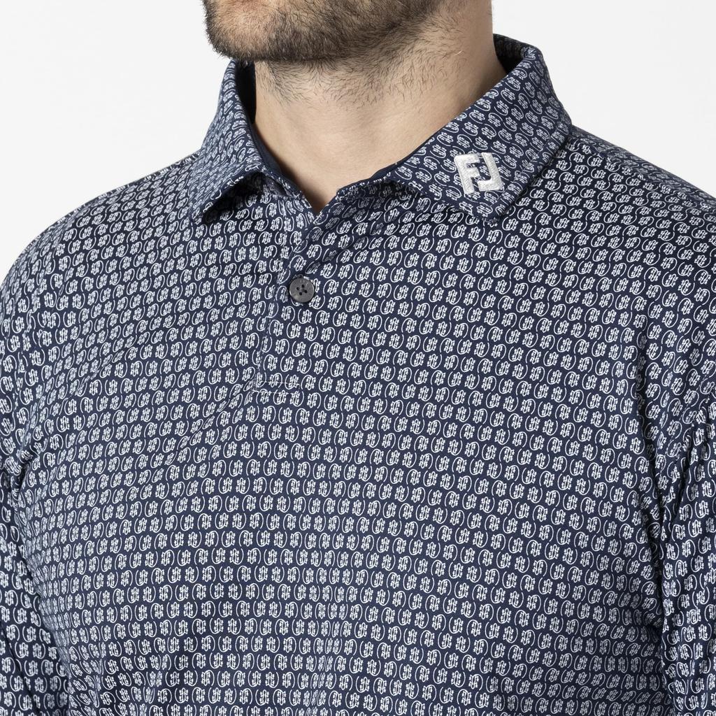 FootJoy Men's Brushed Salamander Print Long Sleeve Shirt, Navy, Size XL (FJ-F24-S18, 32114-XL)