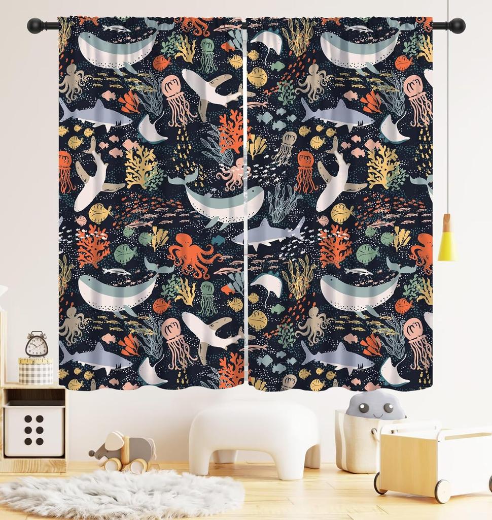 Dinosaur Kids Curtains,Cute Dinosaur Blackout Curtain,Cartoon Dino Pattern Window Treatments Drapes Nursery Boys Girl Bedroom