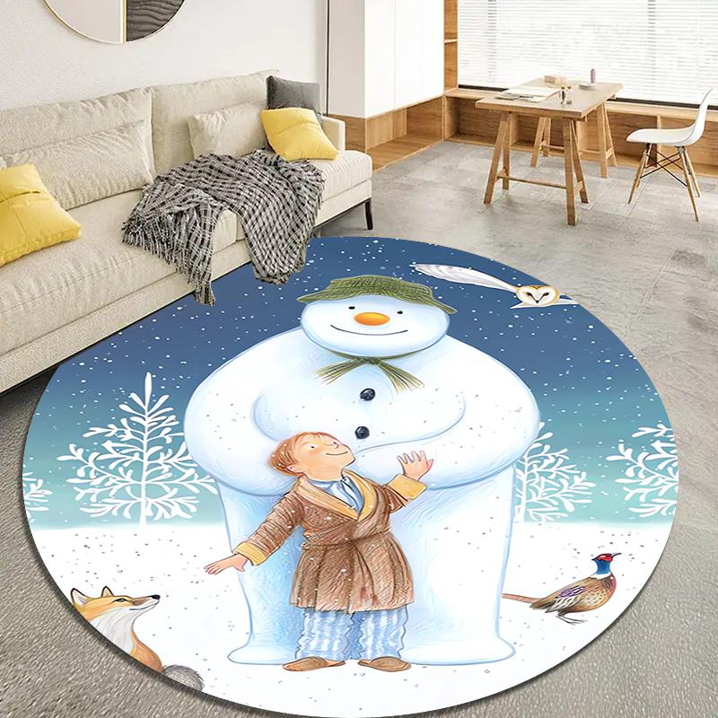 The Snowman Cartoon Round Area Rug,Carpet Rug for Living Room Bedroom Sofa Playroom Decor,Non-slip Floor Mat Q0044