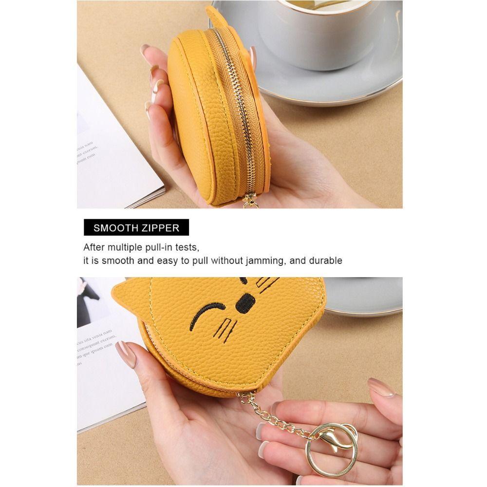 PU Leather Pu Cosmetic Bag Keychain Mini Storage Bag Practical Cat Shape Makeup Bag  Student