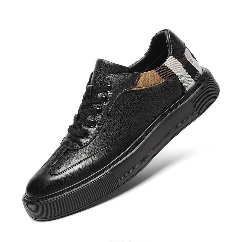 

The first layer of cowhide men s shoes autumn new men s casual shoes trend platform leather shoes men s versatile lace-up round head board shoes 44 чёрный