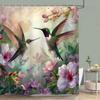 Bird Flower Shower Curtain Dahlia Eucalyptus Leaves Greenery Colourful Printed Polyester Waterproof Bath Curtains Bathroom Decor