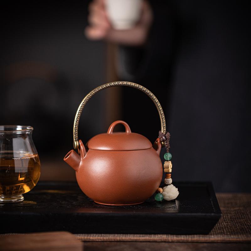 Raw Ore Purple Clay Pot Handmade Beam Pot Retro Simple Brewing Teapot Kung Fu Tea Set Filter Large Capacity Teapot Single Pot
