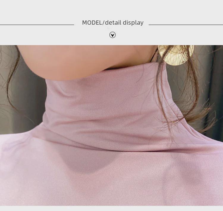 Women's Velvet Slim High Collar Long Sleeve Top - Solid Color, Versatile for Autumn/Winter