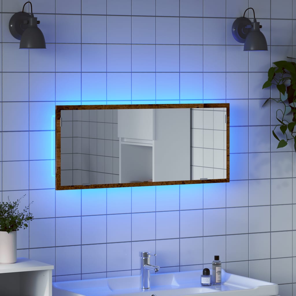 LED Bathroom Mirror with Rustic Wood Effect 100 x 8.5 x 37 cm Engineered Wood