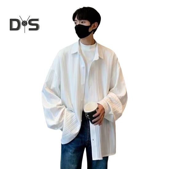 

Мужская рубашка свободного кроя, однотонный кардиган с отложным воротником, однобортный, осенне-весенний топ, рубашка средней длины в уличном стиле M белый