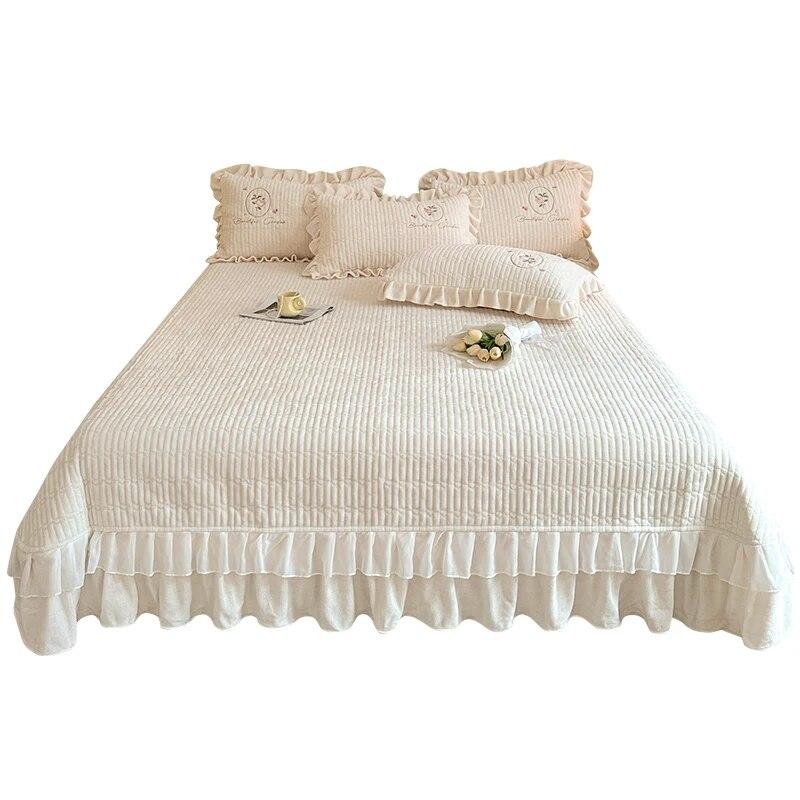 

AI WINSURE молочный бархатный комплект покрывал Queen, двойное покрывало, кружевное стеганое одеяло с вышивкой, мягкая простыня, однотонная, дропшиппинг 265x245cm 104x96inch