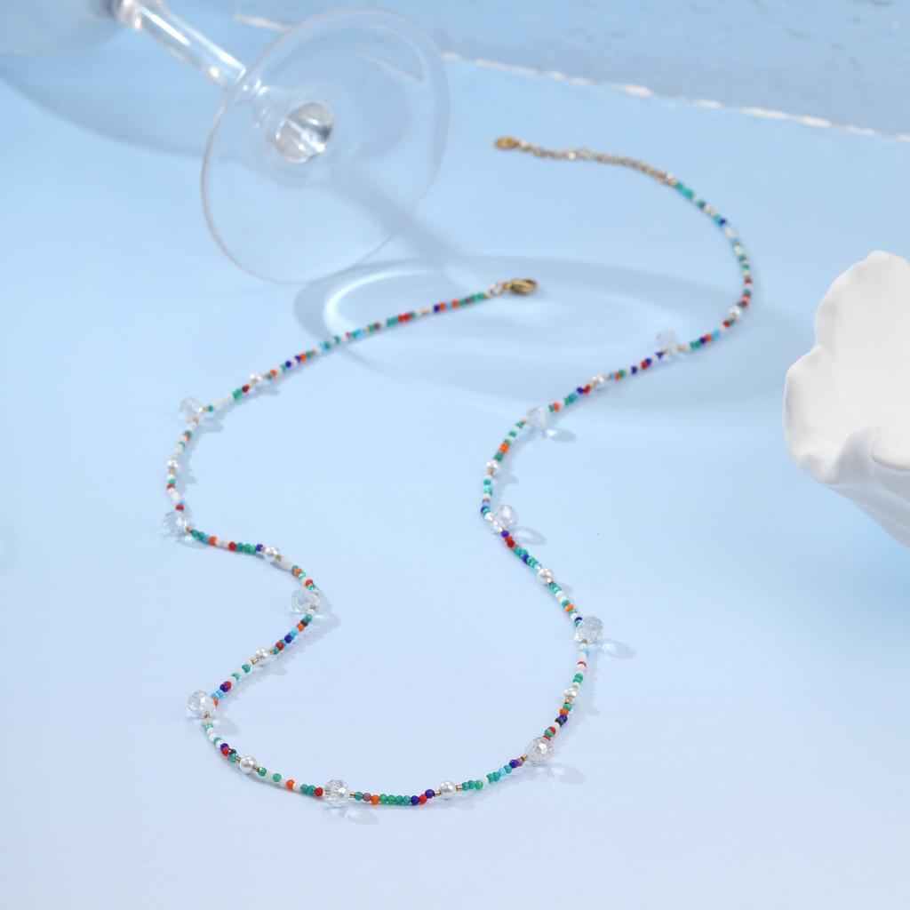 GEMCHIC Women's French Retro Style Beaded Crystal Pearl Layered Necklace for Women Fashion Boho Jewelry