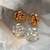 S Sterling Silver Needle Retro Camellia Flower Earrings Women's Light Luxury Metal Stud Earrings Explosive Ear Jewelry