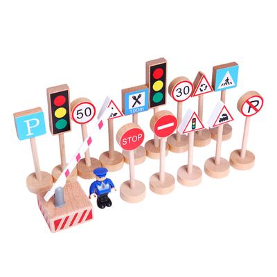 16Pcs/Set Wooden Street Road Traffic Signs Model Block Educational Kids Toy