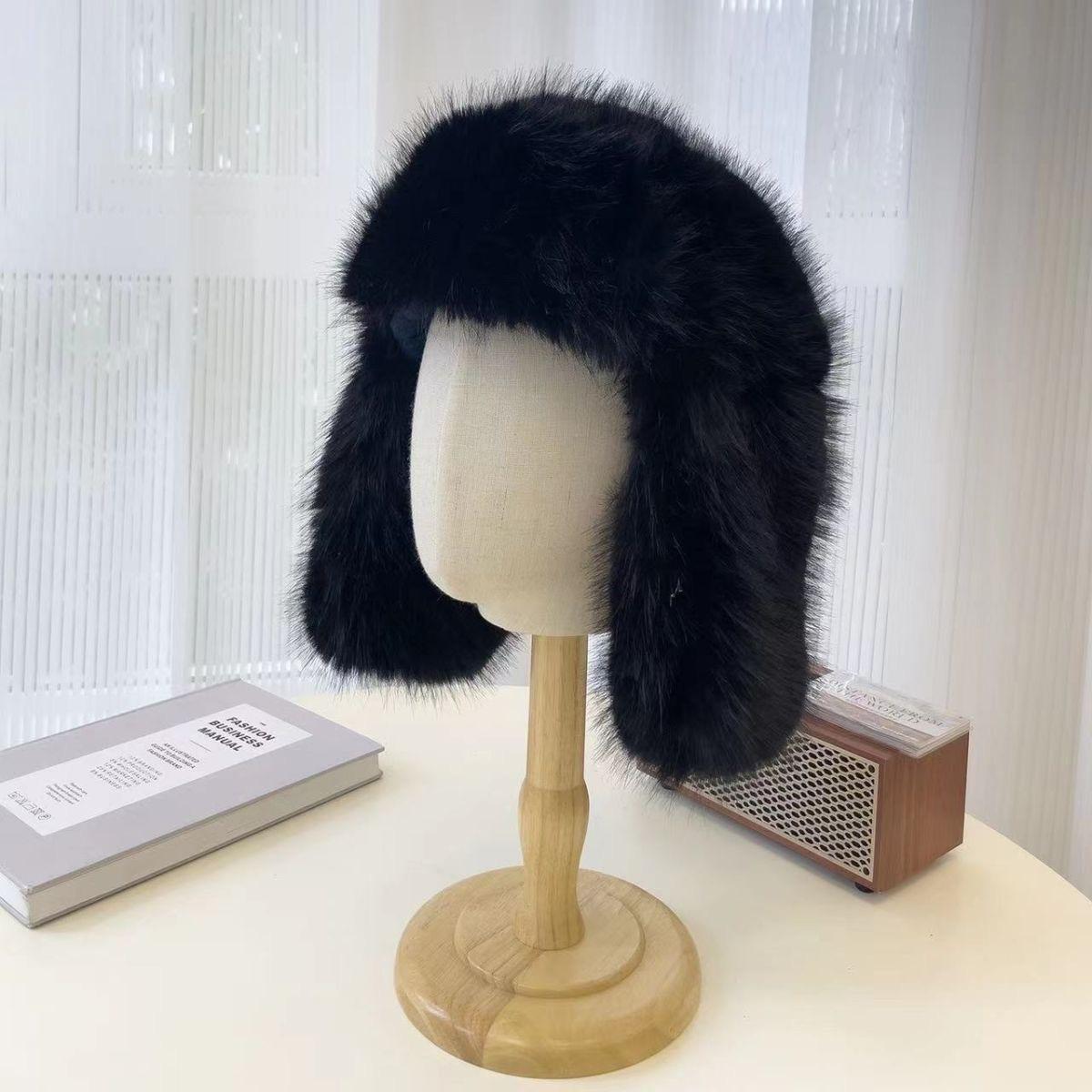 

Blue imitation mink women s winter plush northern skiing cold-proof and warm ear protection hat fleece thickened hat average size чёрный