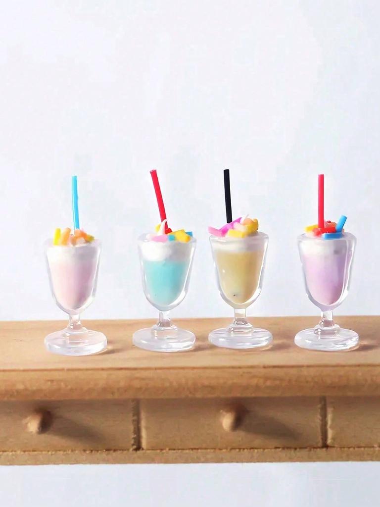 4 pieces of random color straw miniature simulated cream ice cream, miniature food scene props