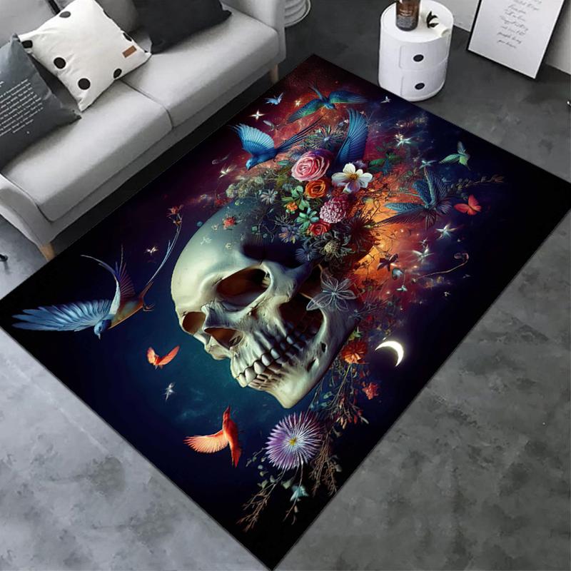 1PC Skull Dark Gothic Pattern printed Carpet Rug for Living Room Bedroom Home Sofa Decoration,Non-slip Floor Mat Floor mat