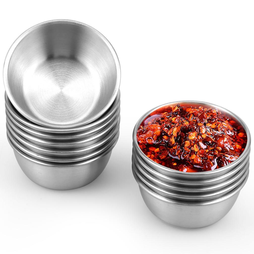 Neue Soßen-Dip-Schale 304 Edelstahl Dip-Schalen Runde Soßen-Schälchen 45/55ml Mini Wiederverwendbare Gewürzschälchen Dip-Schälchen