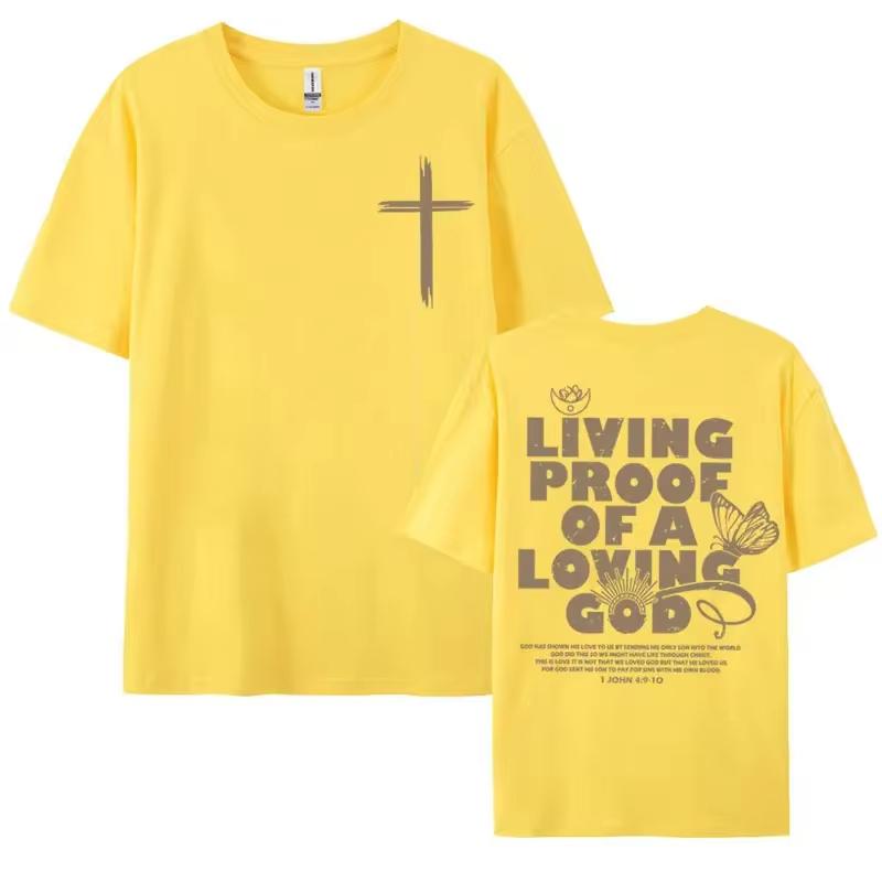 

Living Proof of A Loving God Letters Print T Shirts Men Women s Inspirational Christian Apparel Top Oversized O-Neck Cotton Tees 4XL