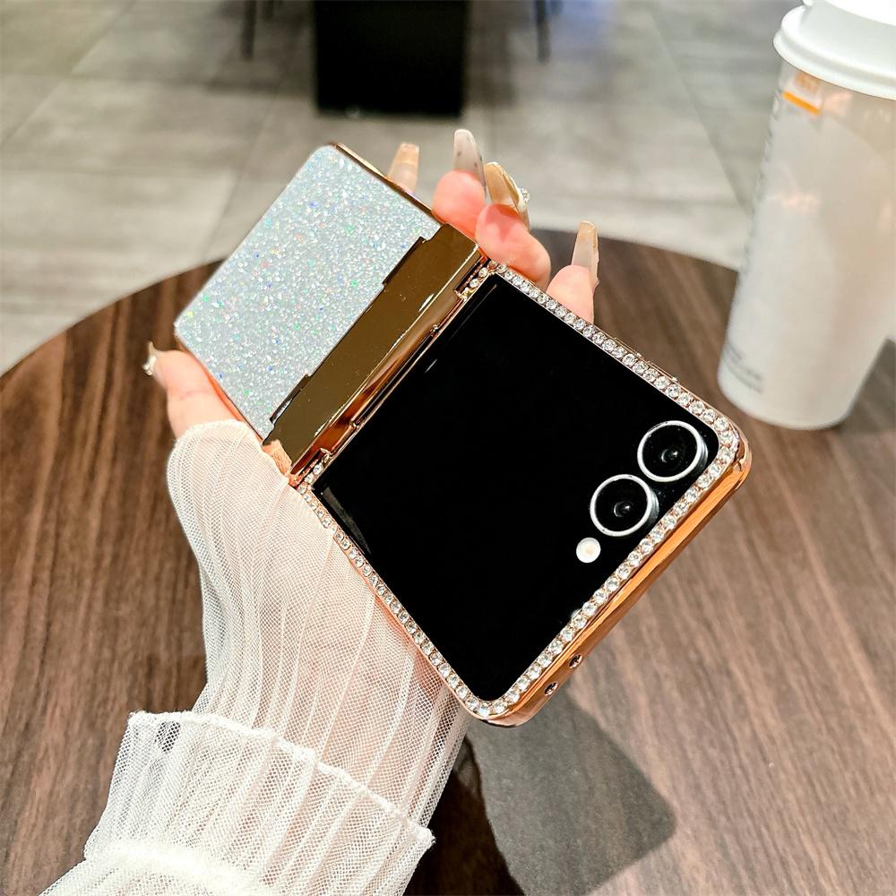 For Samsung Galaxy Z Flip7 5G Case Hinge Protection Rhinestone Glitter PC Phone Cover