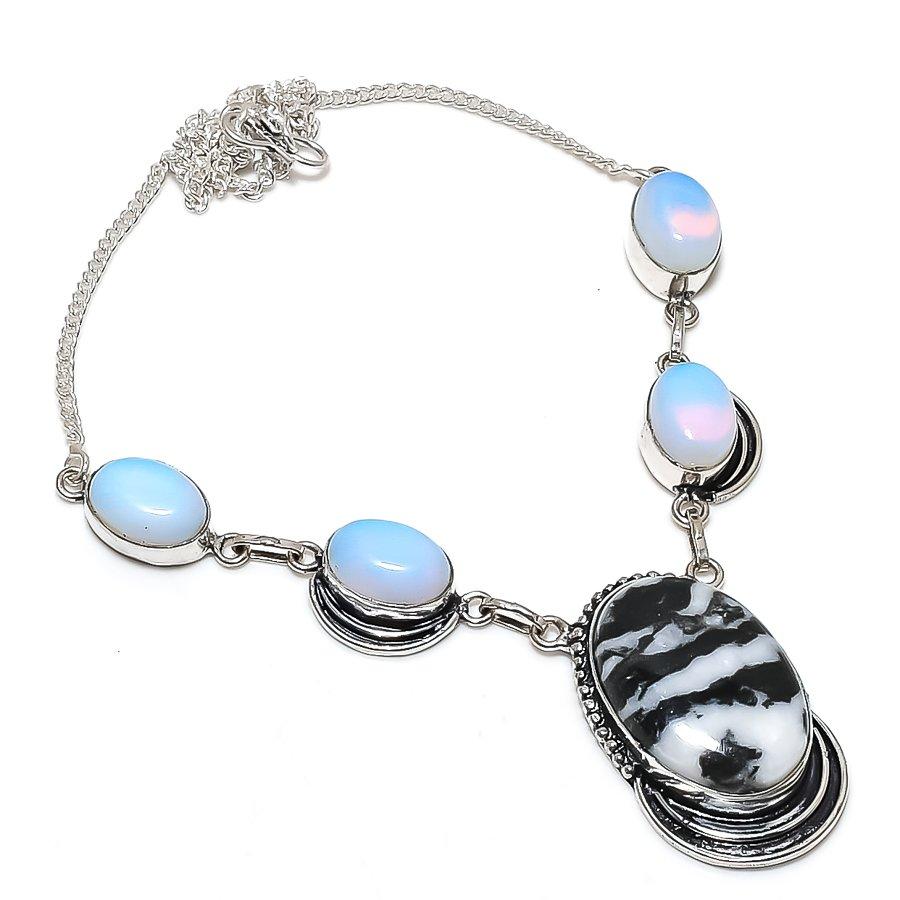 

Натуральный буйволиный яшма, опал 925 стерлинговое серебро ювелирное ожерелье 18 c1t46