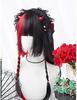 Harajuku-style Gal-kei Women's Wig, Full Wig, Long, Straight, Red and Black, Double-Colored, Lolita Wig (Red and Black)