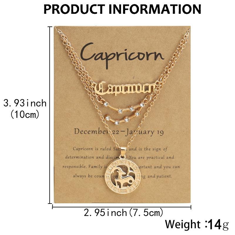 3Pcs Zodiac Sign Necklaces Set For Women 12 Constellation Letter Pendant Chain Choker Birthday Jewelry With Cardboard Card