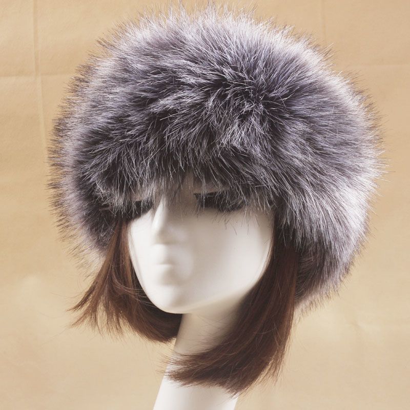 Women's Hat Faux Fox Fur Headband Hat Autumn and Winter Warm Headband Hat Plush Open Top Hat