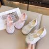 Pink girls princess shoes spring and autumn crystal shoes children's shoes white new dress single shoes girls small leather shoes